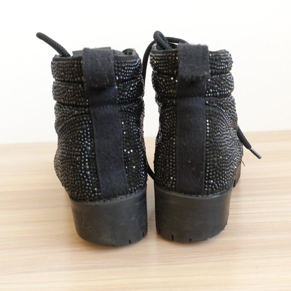 Steve Madden Shoes Leather 6 Boots Black Combat Chunky Lug Sole Studded Buzzer - Picture 10 of 16